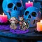 Wooden Day of The Dead Dog Cat Figurine, 2 Piece Dia De Los Muertos Ofrenda Altar Sugar Skulls Altar Table Decorations
